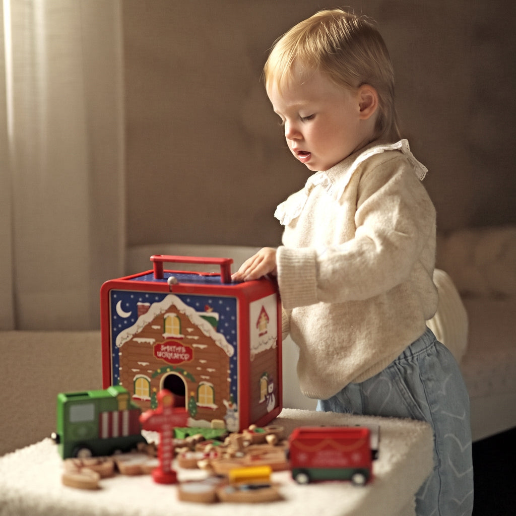 Christmas Dollhouse Toy, Foldable Santa's Workshop with Figurines