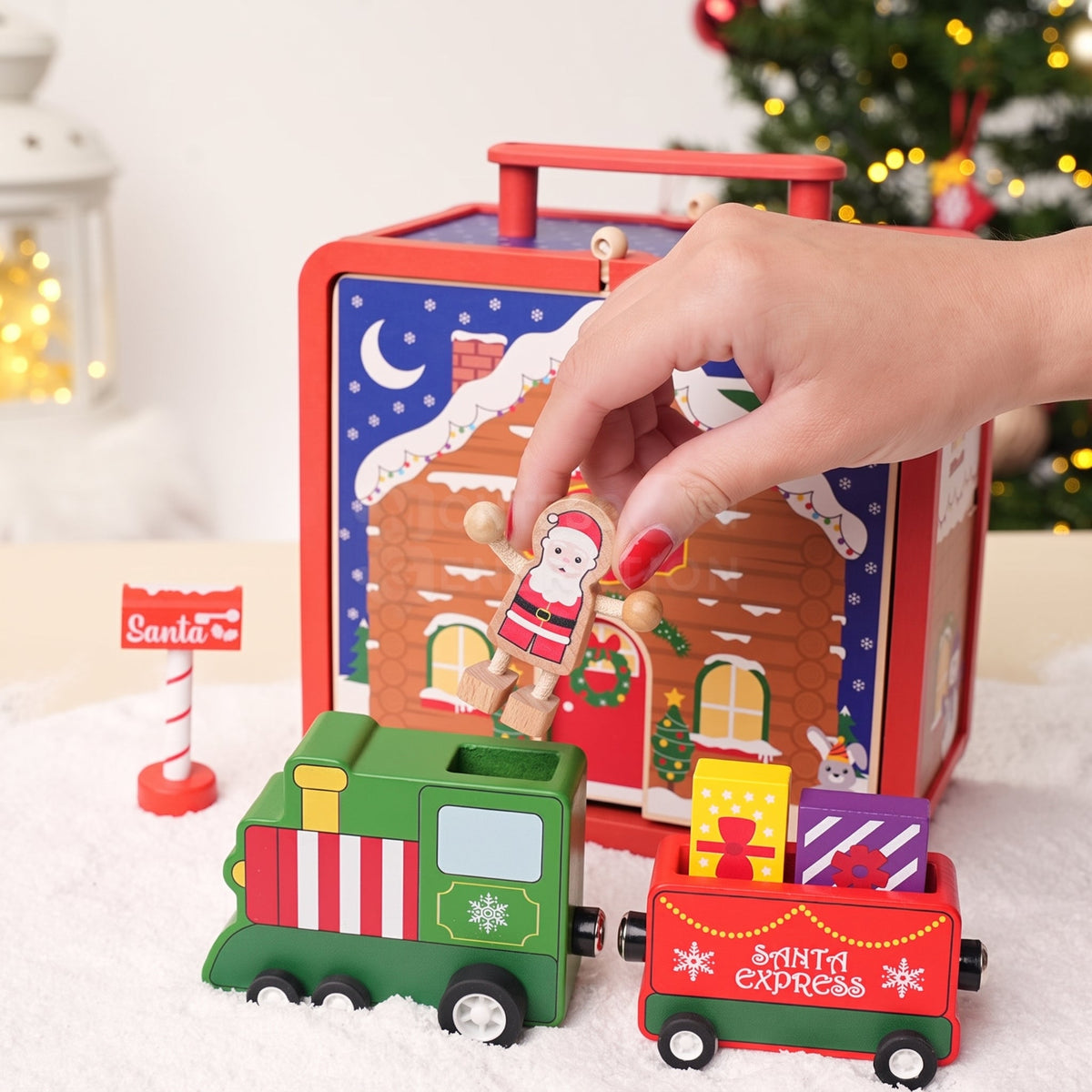 Christmas Dollhouse Toy, Foldable Santa's Workshop with Figurines