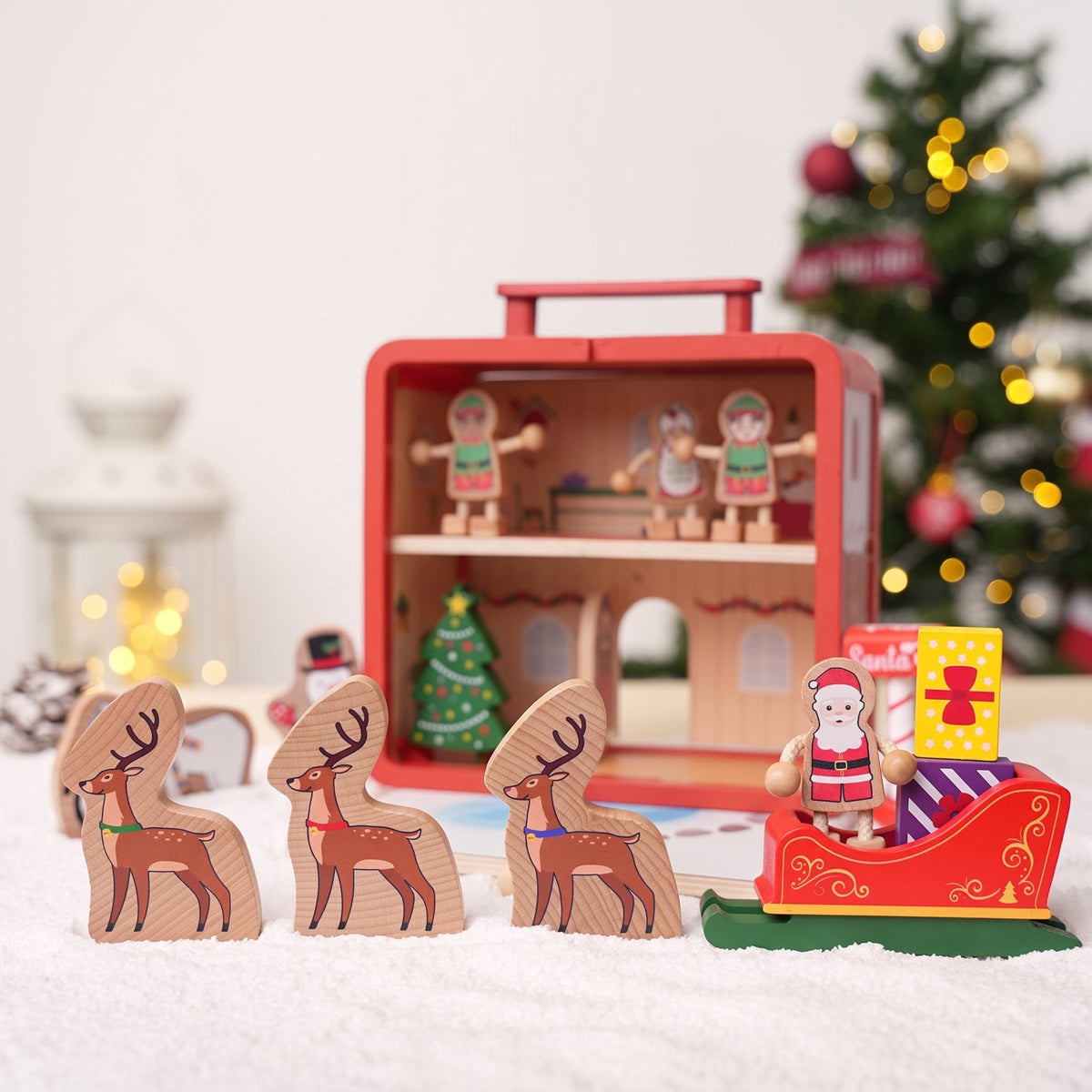 Christmas Dollhouse Toy, Foldable Santa's Workshop with Figurines