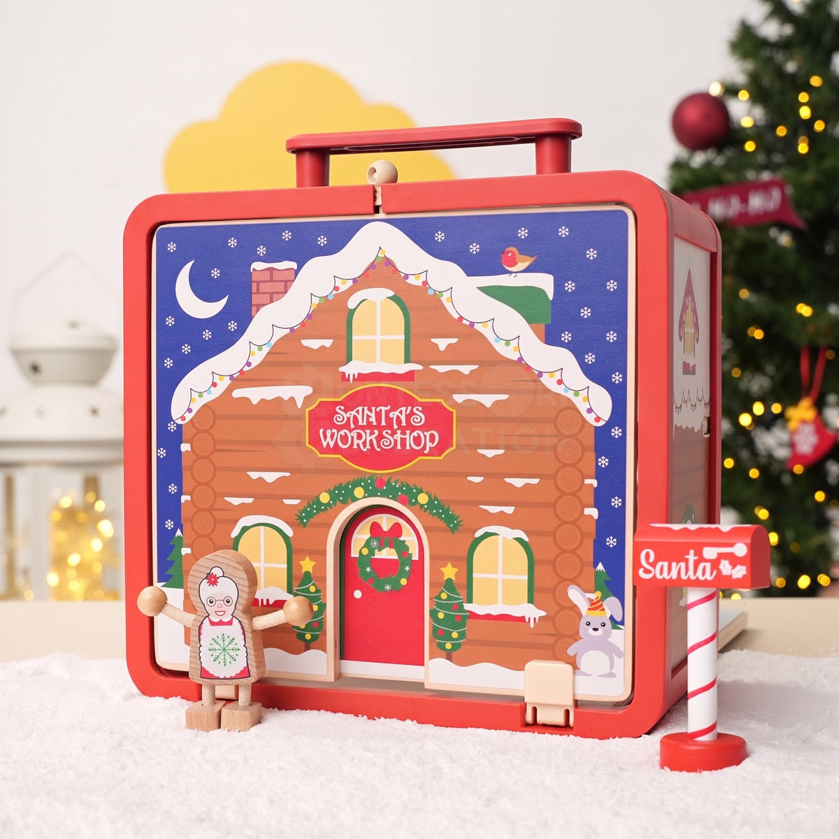 Christmas Dollhouse Toy, Foldable Santa's Workshop with Figurines