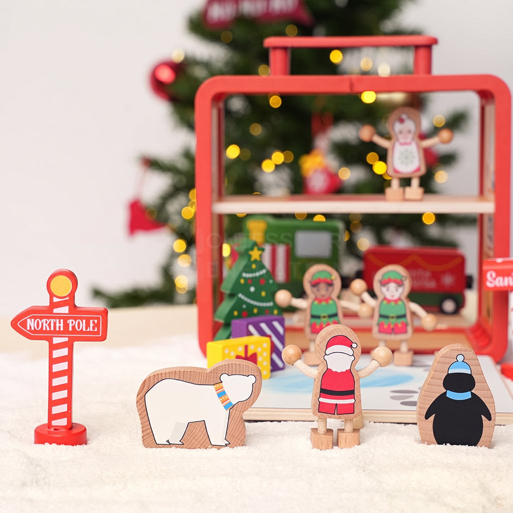 Christmas Dollhouse Toy, Foldable Santa's Workshop with Figurines