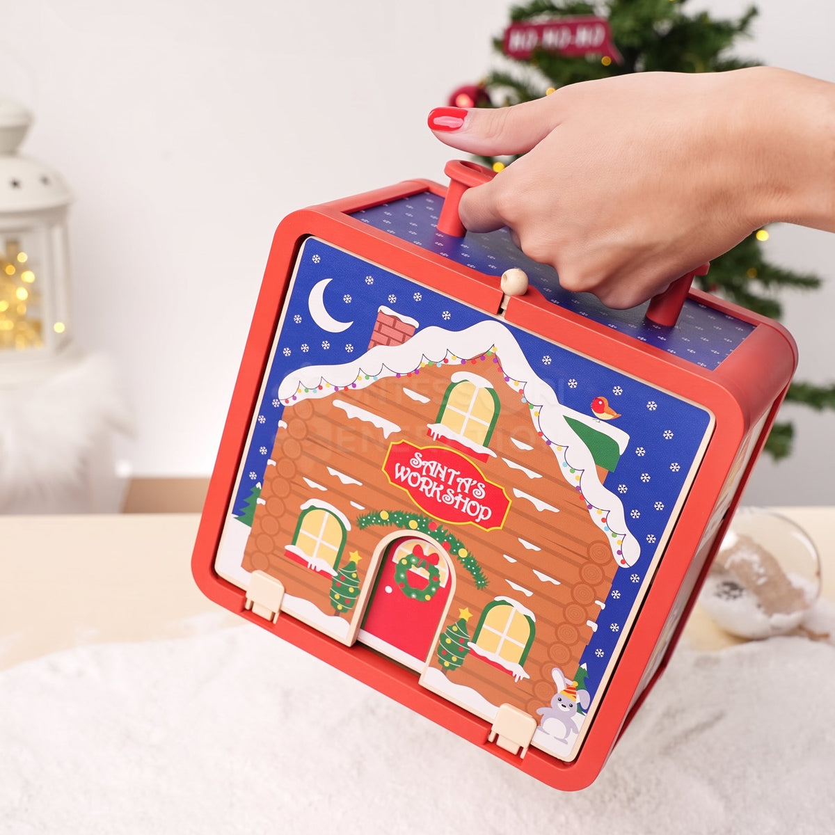 Christmas Dollhouse Toy, Foldable Santa's Workshop with Figurines
