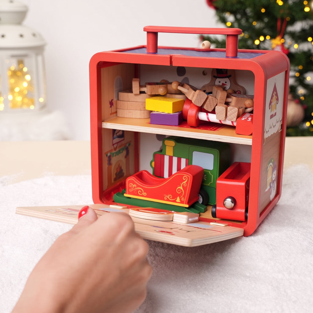 Christmas Dollhouse Toy, Foldable Santa's Workshop with Figurines