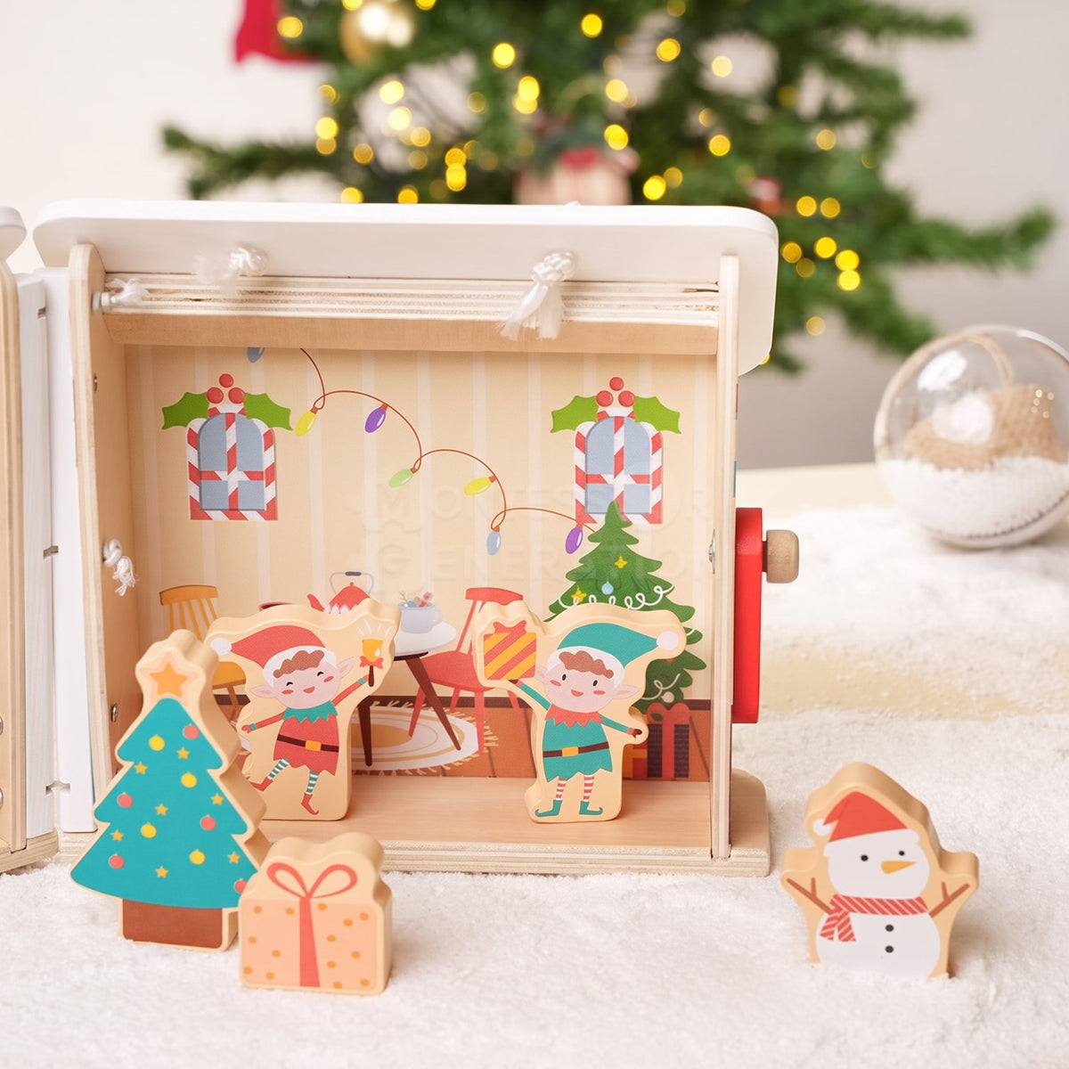 Christmas Dollhouse Toy, Foldable Santa's Workshop with Figurines