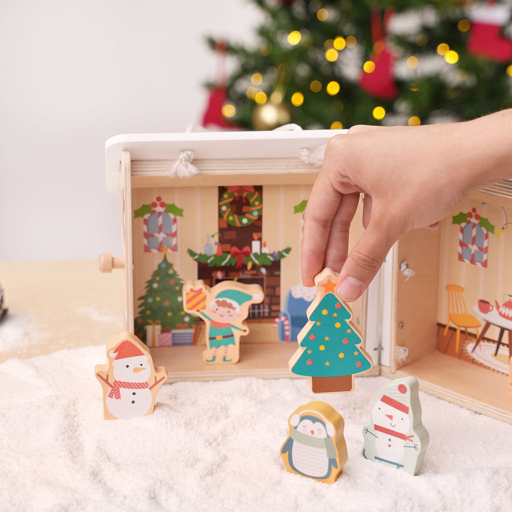 Christmas Dollhouse Toy, Foldable Santa's Workshop with Figurines