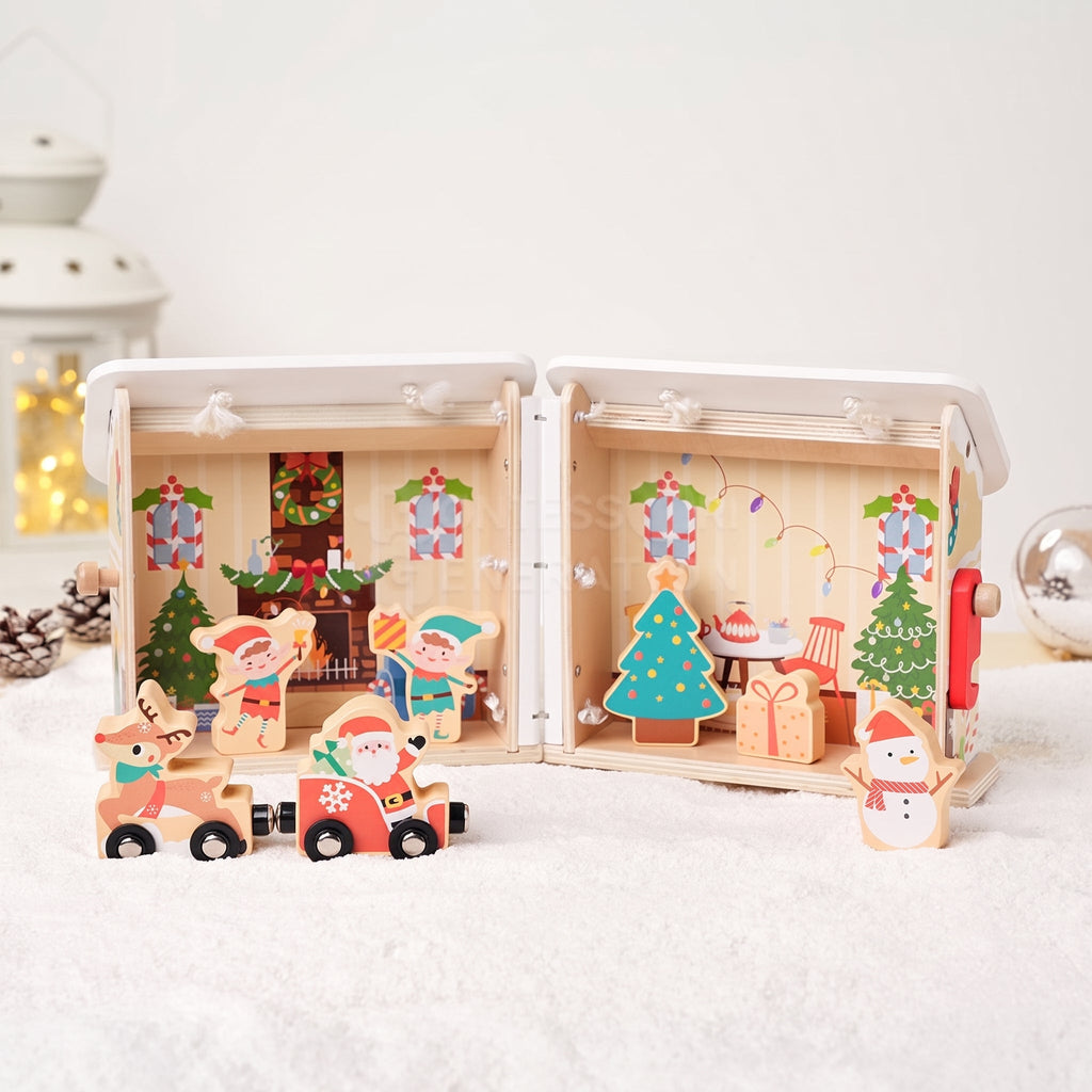 Christmas Dollhouse Toy, Foldable Santa's Workshop with Figurines