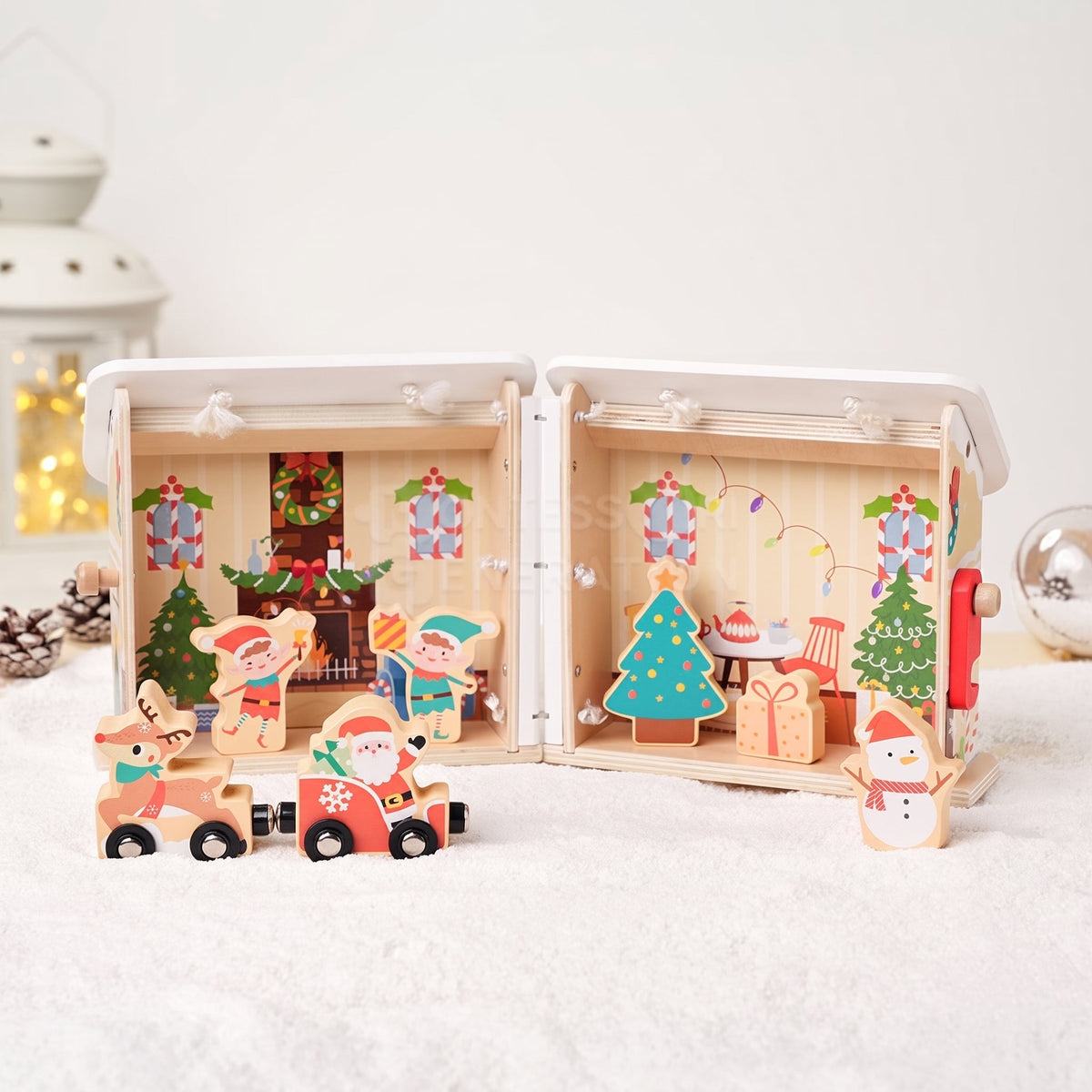Christmas Dollhouse Toy, Foldable Santa's Workshop with Figurines
