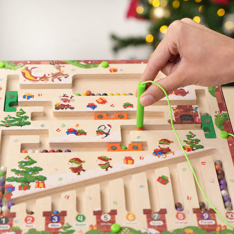 Christmas Magnetic Maze Board with Numbered Bead Paths
