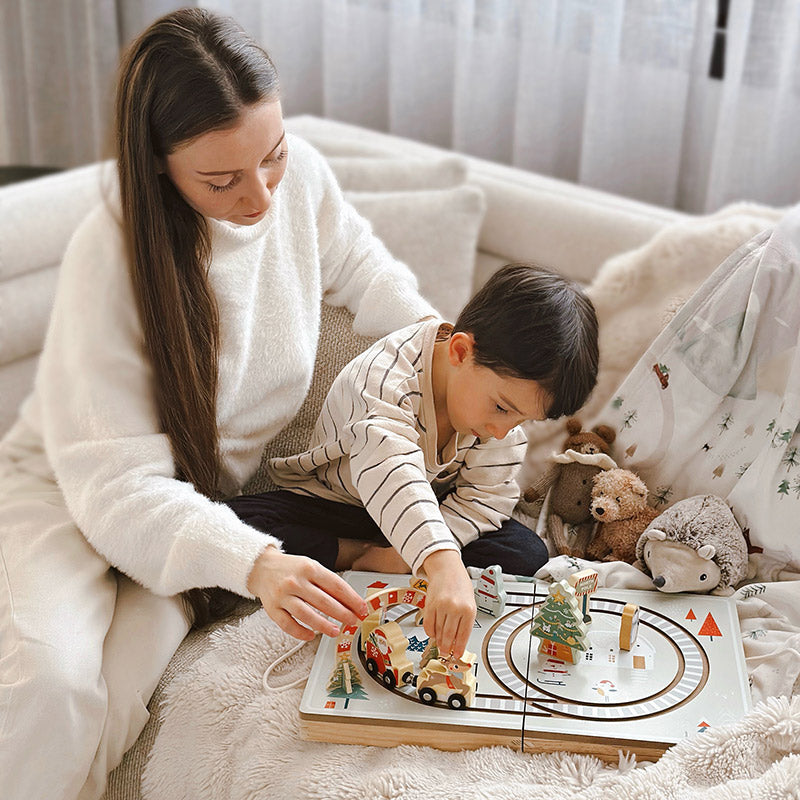 Christmas Wooden Railway Set with Foldable Board and Train