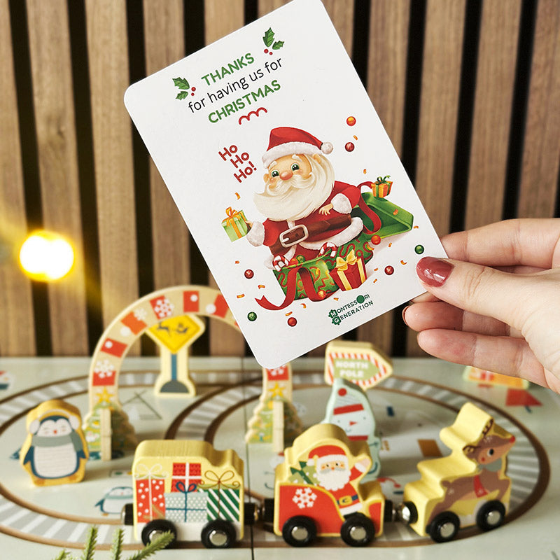 Christmas Wooden Railway Set with Foldable Board and Train