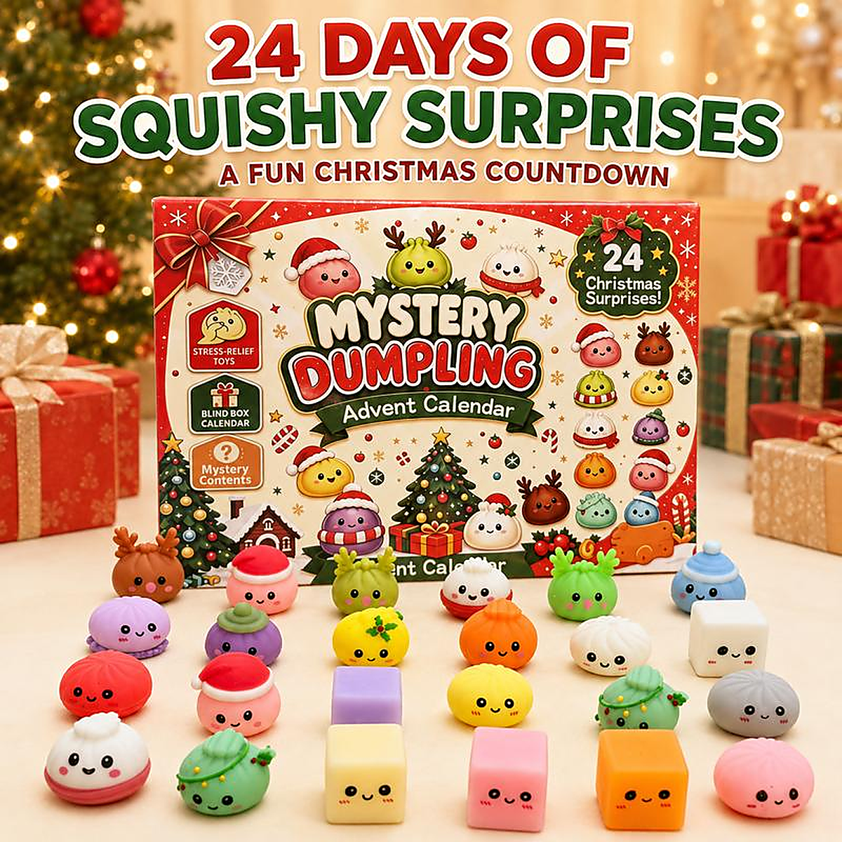 Christmas Squishy Advent Calendar, 24 Mini Dumpling Surprises