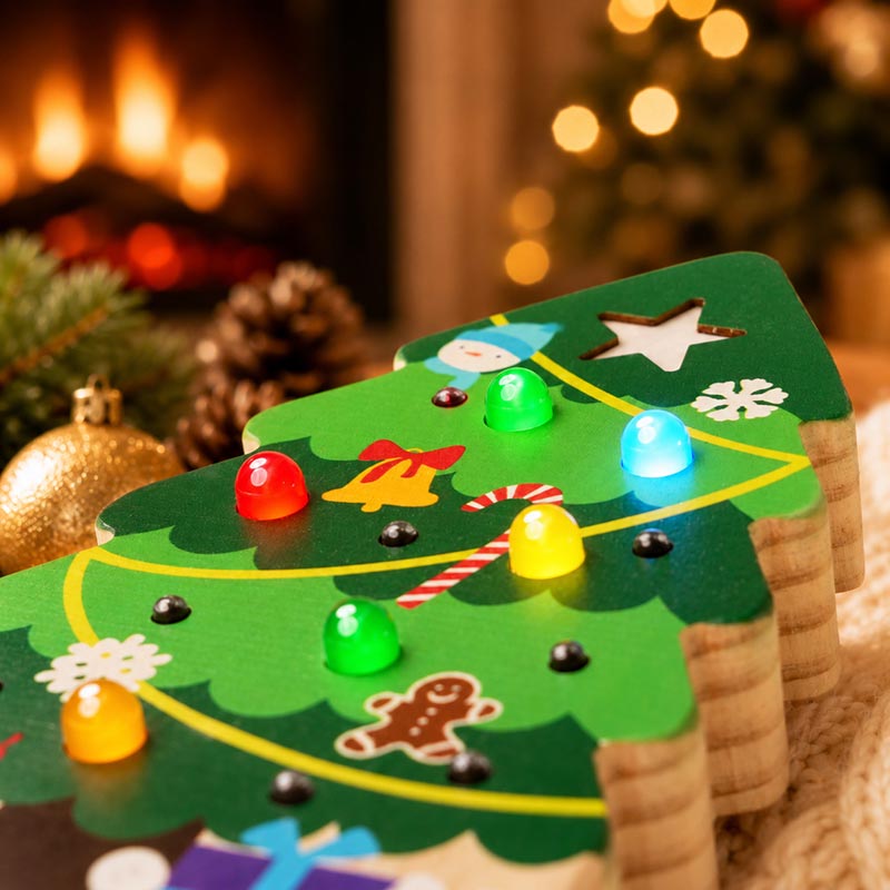 Busy Board Toy with Switches, Lights and Christmas Tree Design