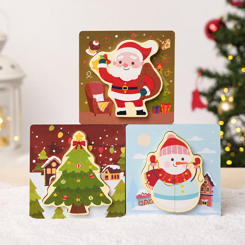 Christmas Wooden Puzzles, 3-Piece Toddler Set