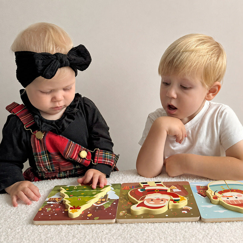 Christmas Wooden Puzzles, 3-Piece Toddler Set