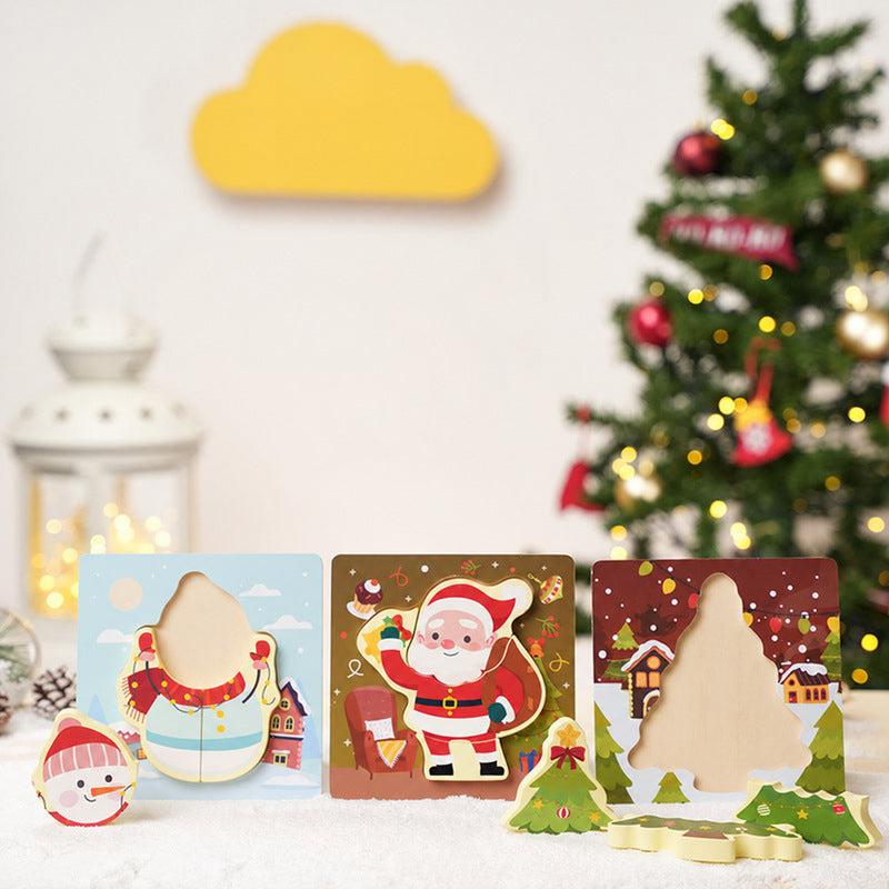 Christmas Wooden Puzzles, 3-Piece Toddler Set