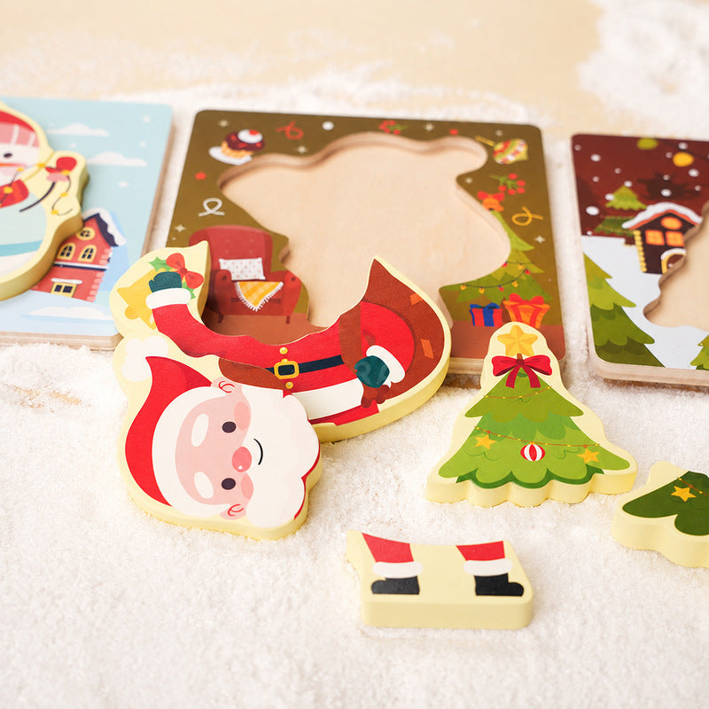 Christmas Wooden Puzzles, 3-Piece Toddler Set