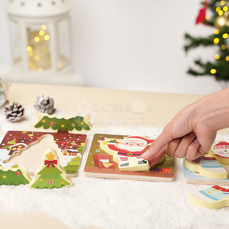 Christmas Wooden Puzzles, 3-Piece Toddler Set