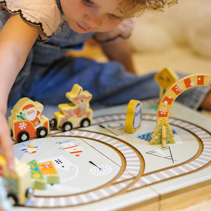 Christmas Wooden Railway Set with Foldable Board and Train