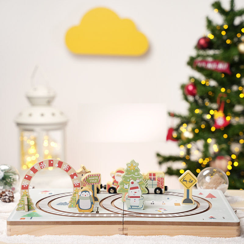 Christmas Wooden Railway Set with Foldable Board and Train