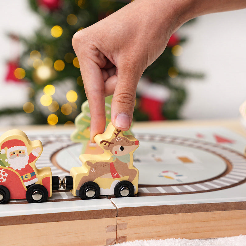Christmas Wooden Railway Set with Foldable Board and Train
