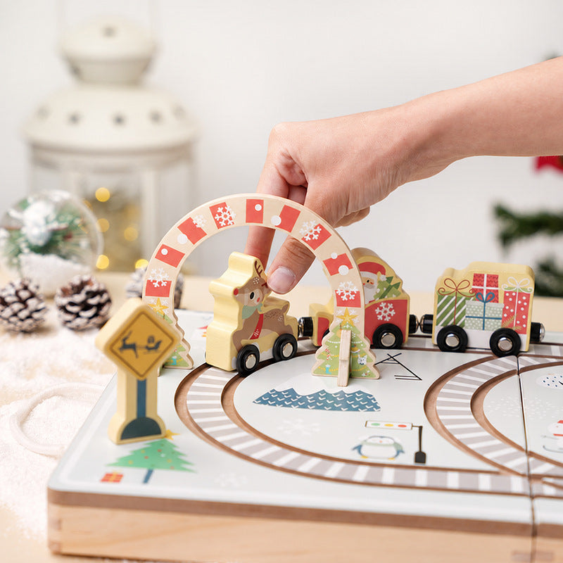 Christmas Wooden Railway Set with Foldable Board and Train