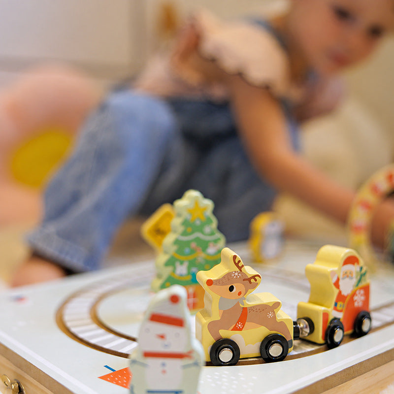 Christmas Wooden Railway Set with Foldable Board and Train