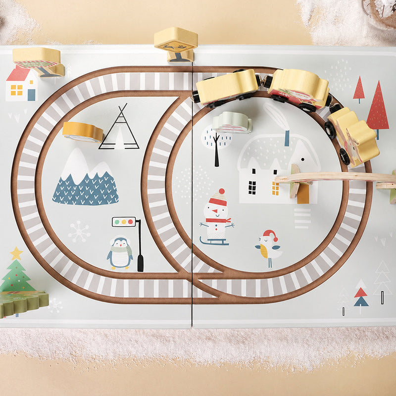 Christmas Wooden Railway Set with Foldable Board and Train