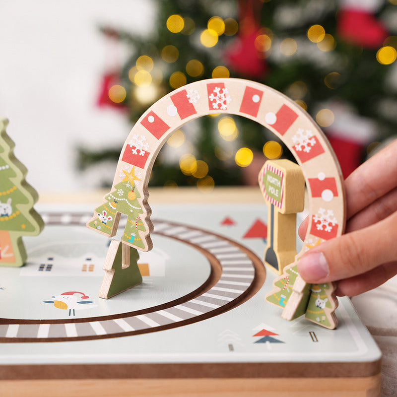 Christmas Wooden Railway Set with Foldable Board and Train