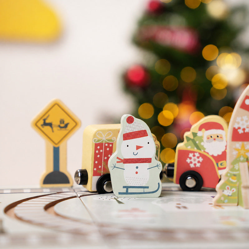 Christmas Wooden Railway Set with Foldable Board and Train