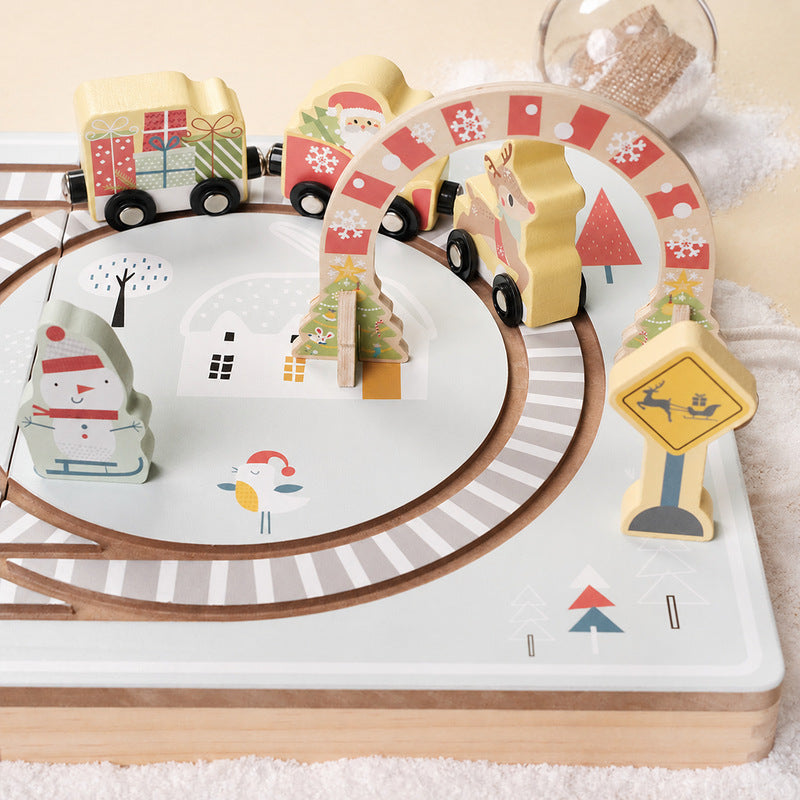 Christmas Wooden Railway Set with Foldable Board and Train