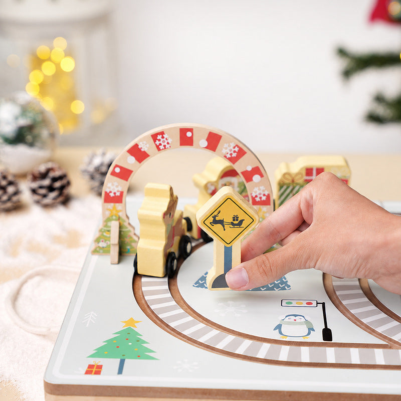 Christmas Wooden Railway Set with Foldable Board and Train