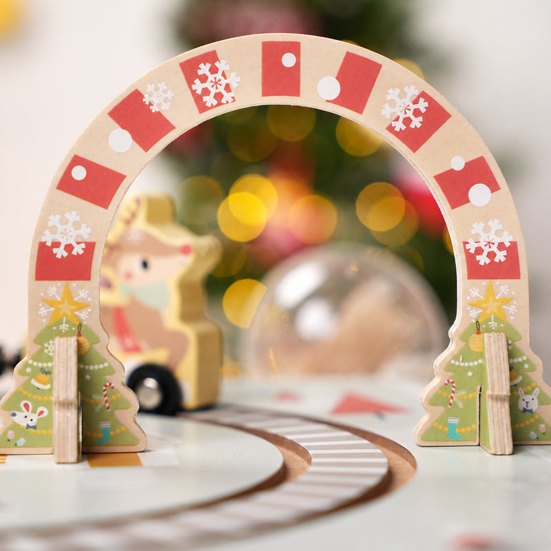 Christmas Wooden Railway Set with Foldable Board and Train