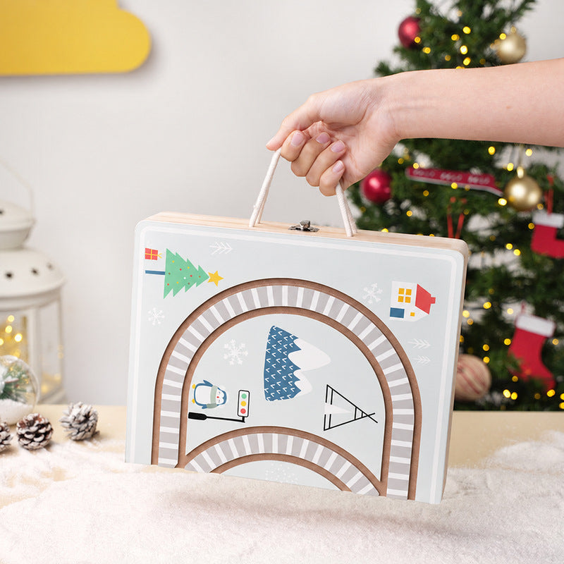 Christmas Wooden Railway Set with Foldable Board and Train