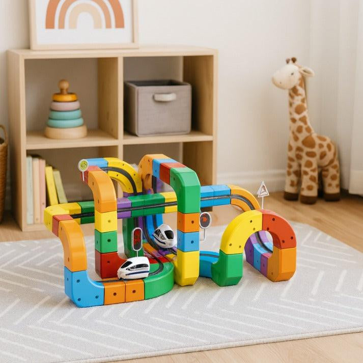 Magnetic Track Toy with Colorful Building Blocks