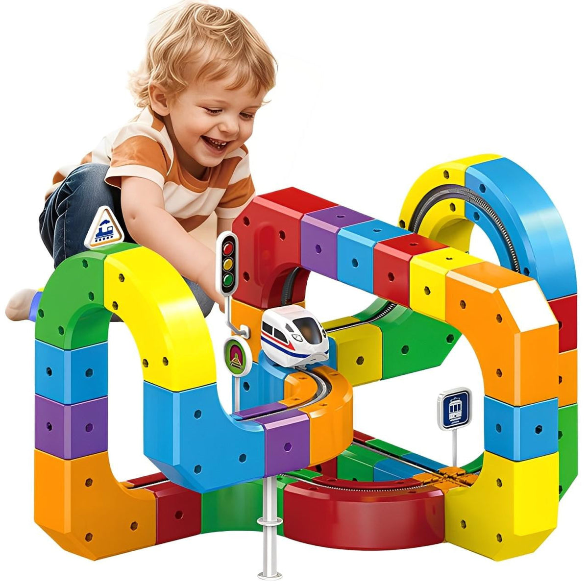 Magnetic Track Toy with Colorful Building Blocks
