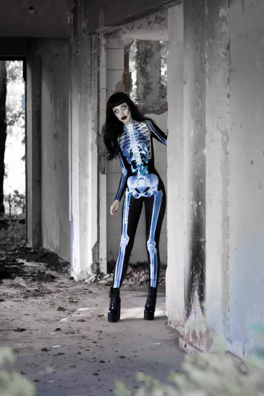 Skeleton Bodysuit Costume with X-Ray Print Design