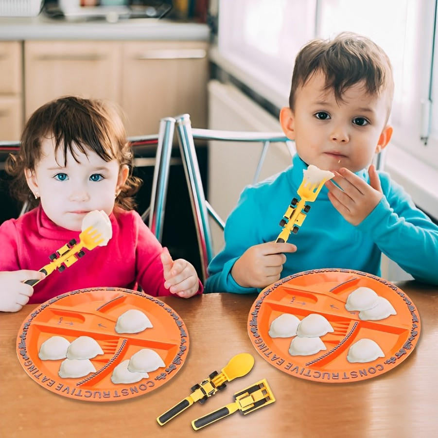 Construction Vehicle Cutlery Set with Plate for Kids