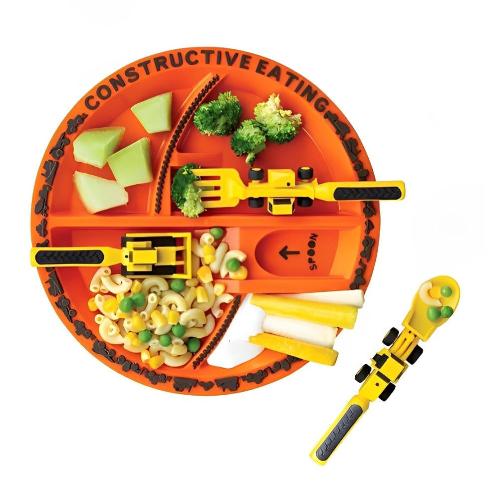 Construction Vehicle Cutlery Set with Plate for Kids