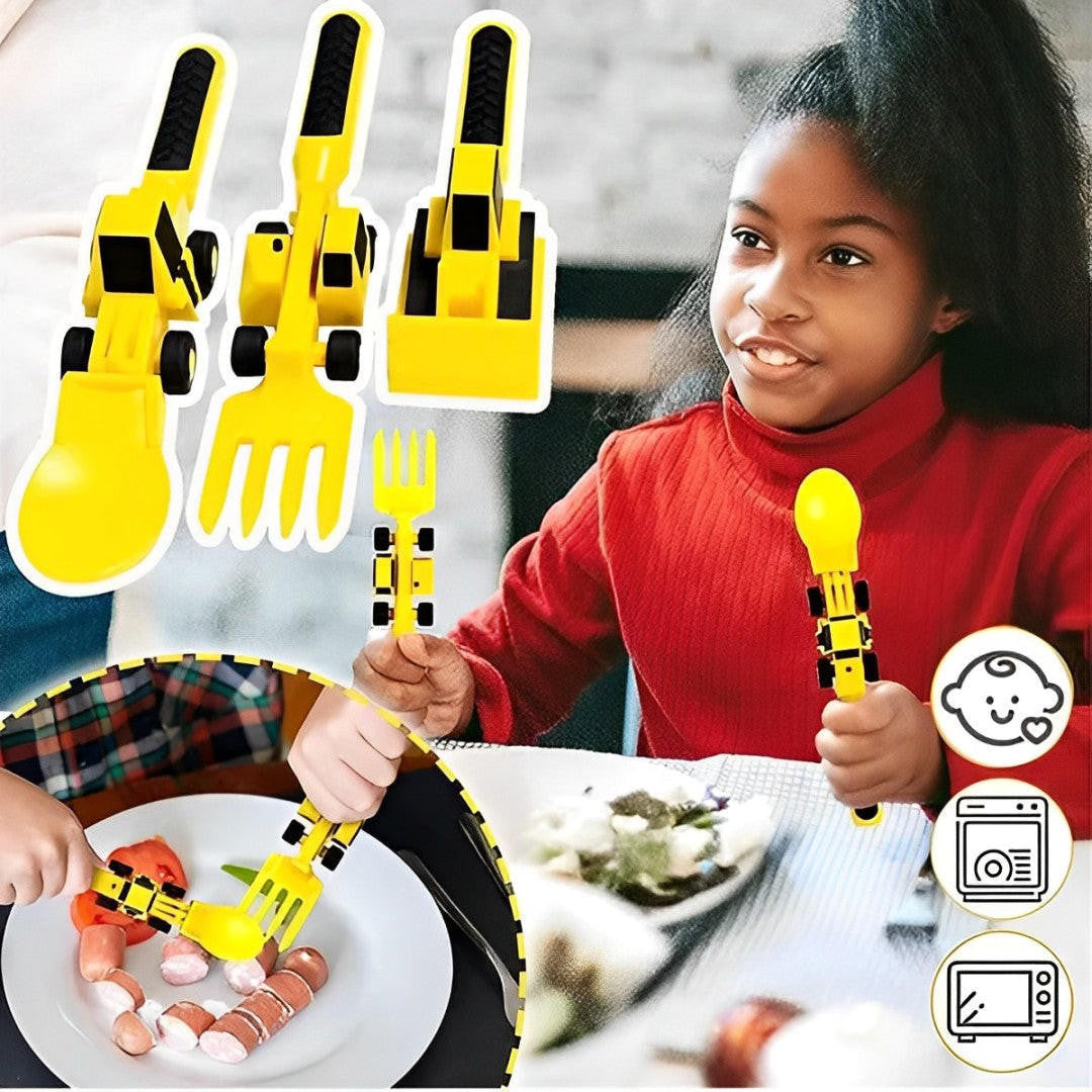 Construction Vehicle Cutlery Set with Plate for Kids