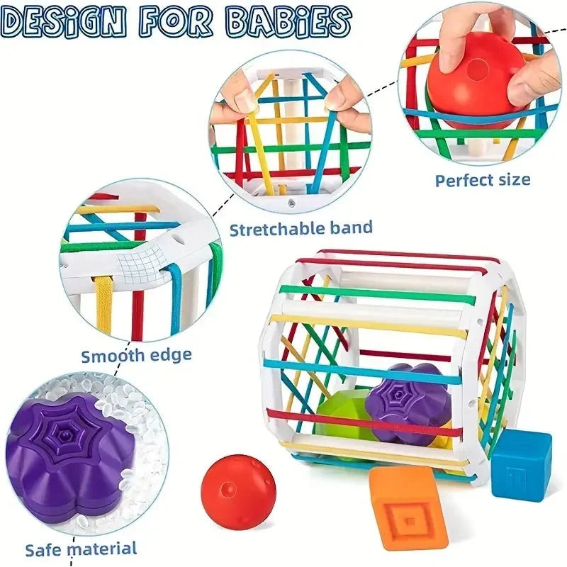 Shape Sorter Toy with Textured Blocks and Elastic Bands