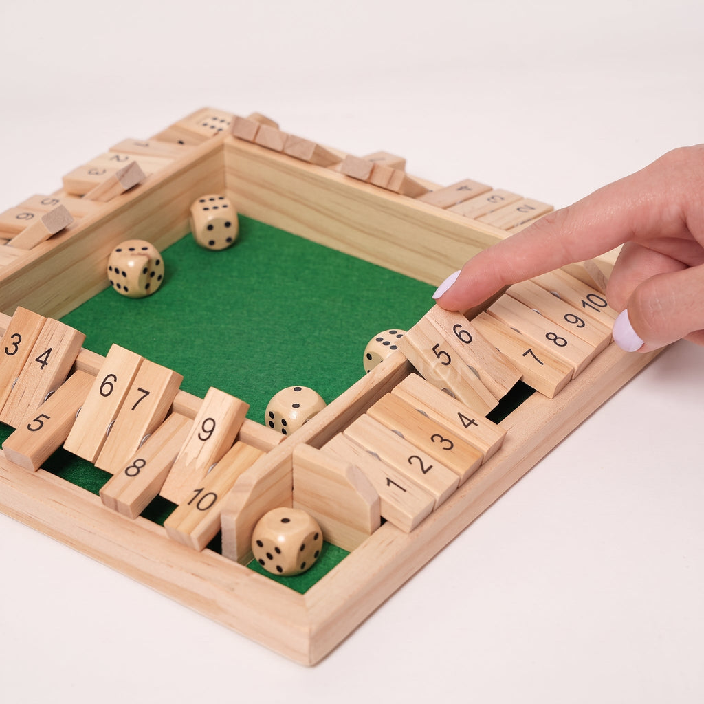 Dice Math Game with Wooden Board and Number Tiles