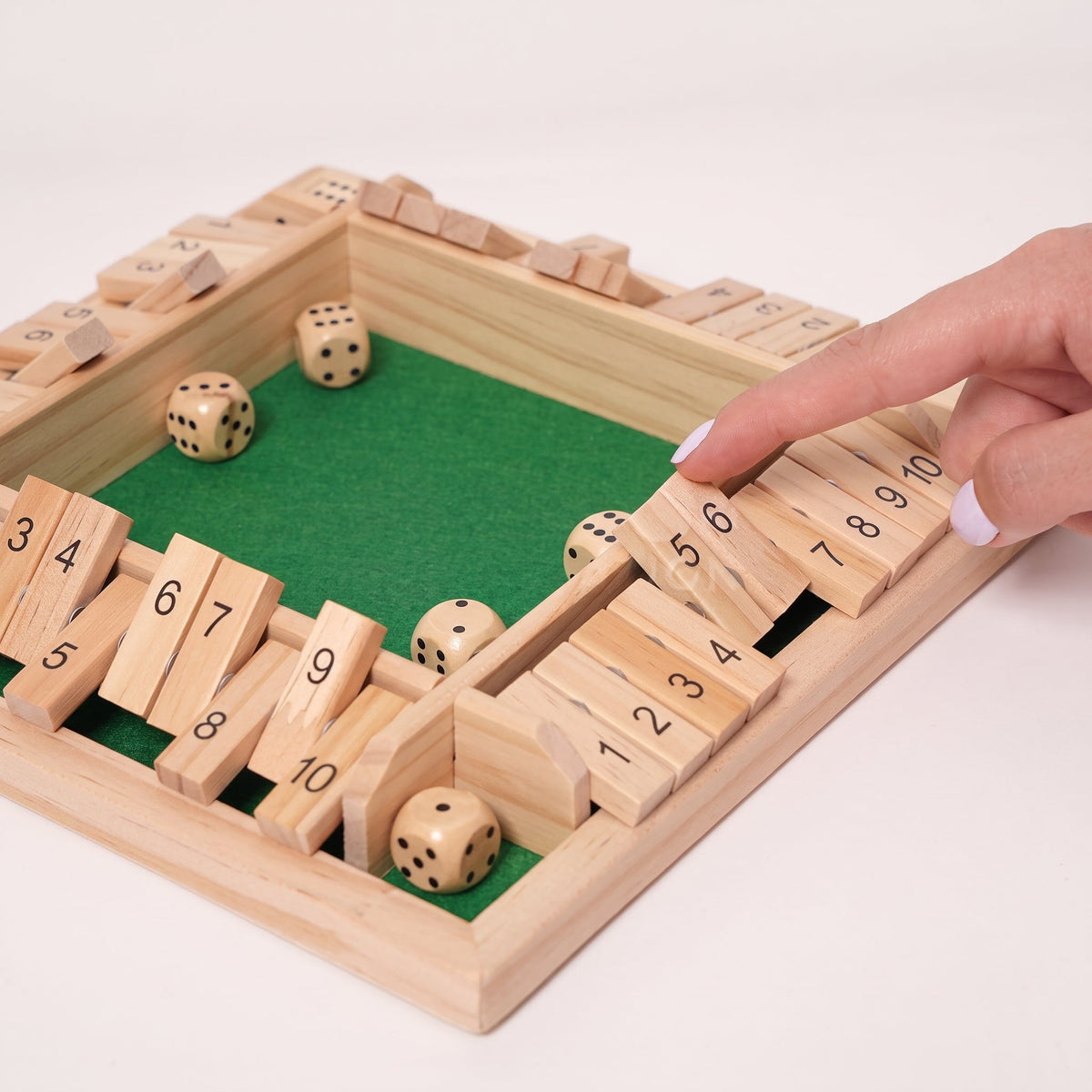 Dice Math Game with Wooden Board and Number Tiles