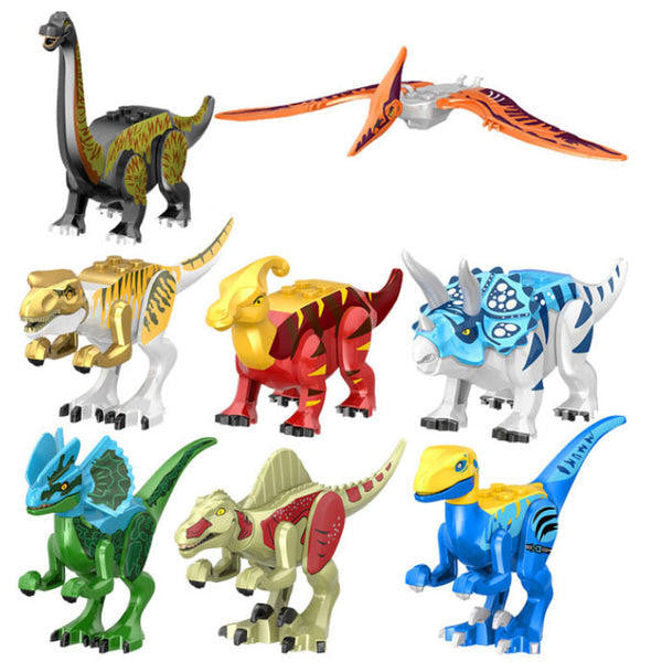 Dinosaur Building Figures Set, 8 Movable Jurassic Toys