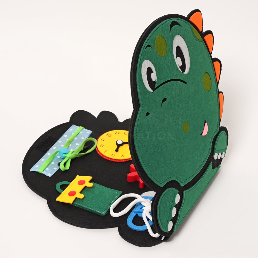 Dinosaur Busy Board with Buckles, Zippers and Laces