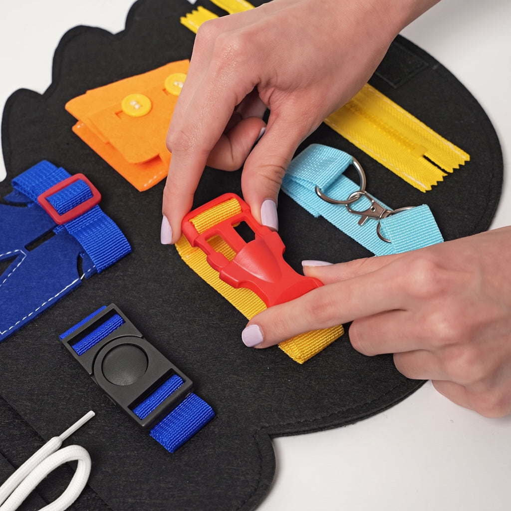 Dinosaur Busy Board with Buckles, Zippers and Laces