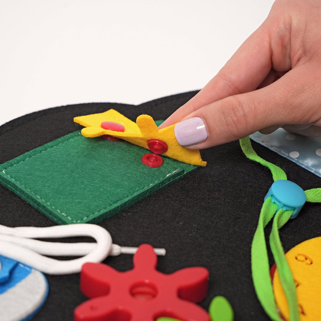 Dinosaur Busy Board with Buckles, Zippers and Laces