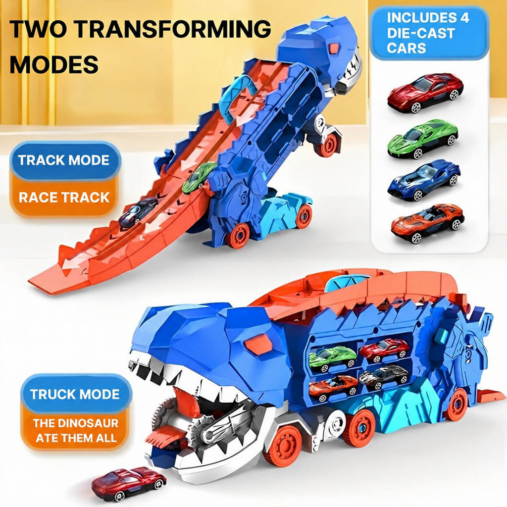 Dinosaur Car Carrier with Race Track and 4 Cars