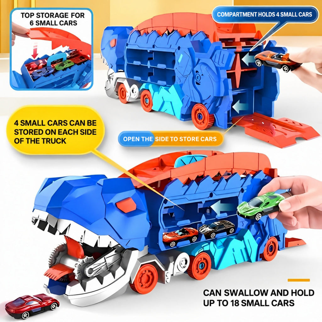 Dinosaur Car Carrier with Race Track and 4 Cars