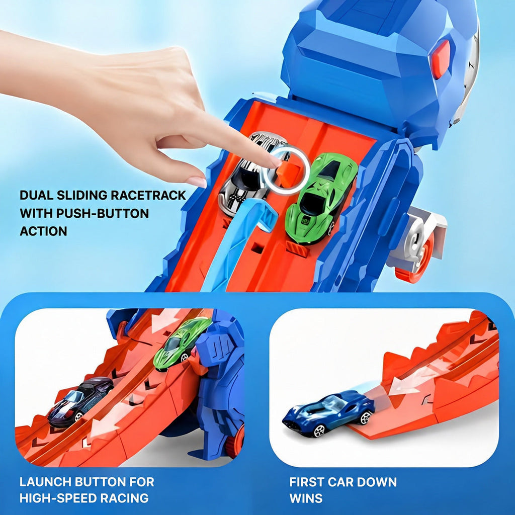 Dinosaur Car Carrier with Race Track and 4 Cars
