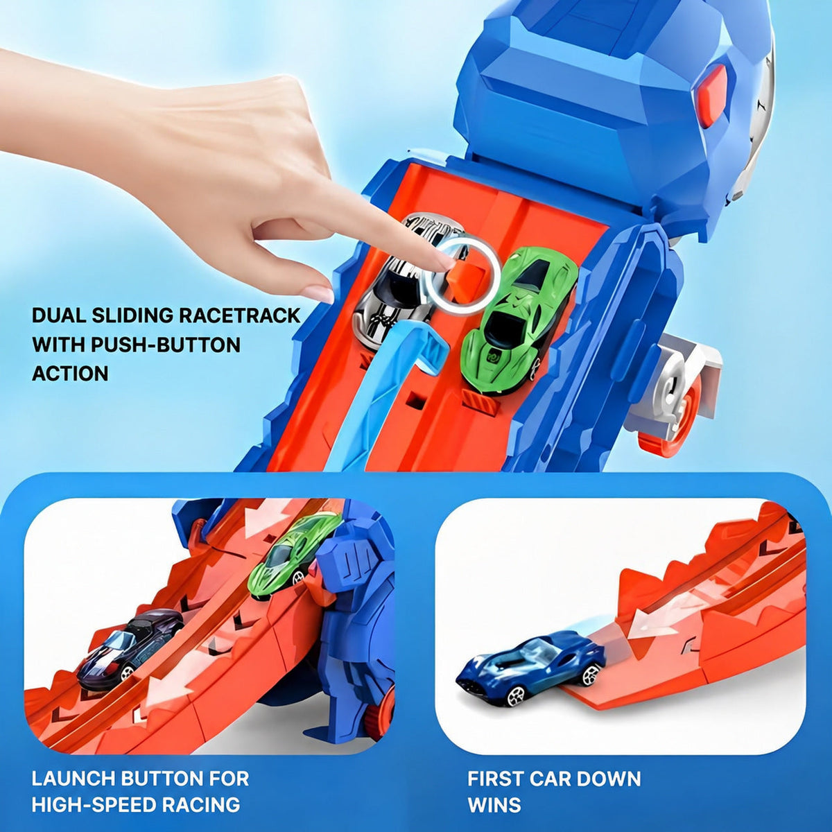 Dinosaur Car Carrier with Race Track and 4 Cars